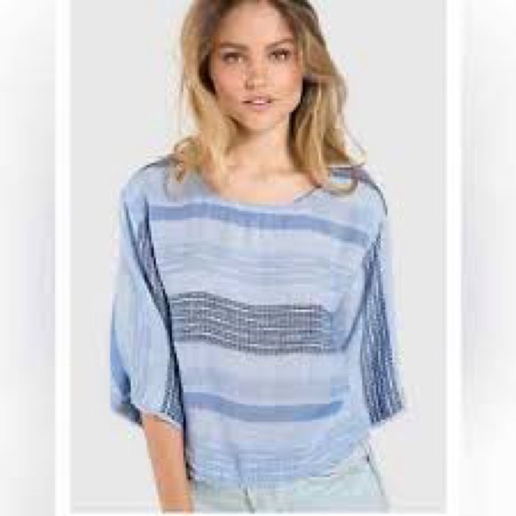 Anthropologie Cloth & Stone Striped Button Down Blouse Light Blue XS - Picture 10 of 11